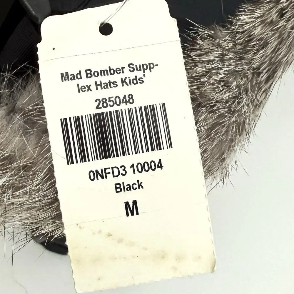 Mad Bomber Trapper Hat Rabbit Fur Trim Aviator Hat Kids Size Medium Black